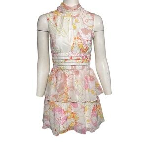 Amanda Uprichard Samira Floral Mini Dress XS High Neck Fit Flare